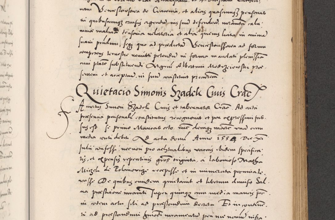 Zdjęcie nr 605 dla obiektu archiwalnego: Acta actorum causarum, sentenciarum diffinitivarum quam interloquutiorum, decretorum, obligationum, quietationum et constitutionum procuratorum coram reverndo domino Petri Porembski preposito Ossviencimensi, canonico et officiali Cracoviensi generali ad annum Dimini 1556, inditione quatuor decima, pontificatus sanctissimi in Christo patris domini Pauli divina providencia pape IIII anno ispius.