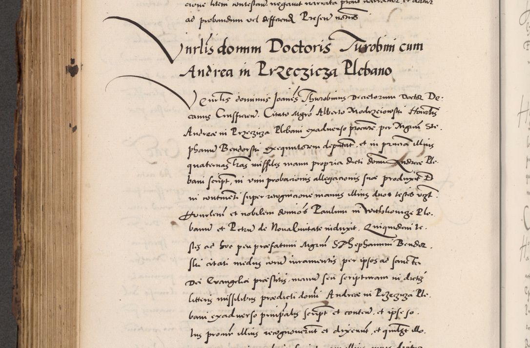 Zdjęcie nr 606 dla obiektu archiwalnego: Acta actorum causarum, sentenciarum diffinitivarum quam interloquutiorum, decretorum, obligationum, quietationum et constitutionum procuratorum coram reverndo domino Petri Porembski preposito Ossviencimensi, canonico et officiali Cracoviensi generali ad annum Dimini 1556, inditione quatuor decima, pontificatus sanctissimi in Christo patris domini Pauli divina providencia pape IIII anno ispius.