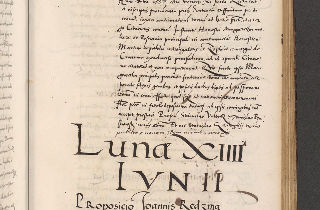Zdjęcie nr 595 dla obiektu archiwalnego: Acta actorum causarum, sentenciarum diffinitivarum quam interloquutiorum, decretorum, obligationum, quietationum et constitutionum procuratorum coram reverndo domino Petri Porembski preposito Ossviencimensi, canonico et officiali Cracoviensi generali ad annum Dimini 1556, inditione quatuor decima, pontificatus sanctissimi in Christo patris domini Pauli divina providencia pape IIII anno ispius.