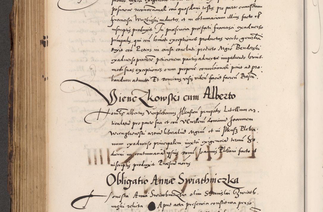 Zdjęcie nr 596 dla obiektu archiwalnego: Acta actorum causarum, sentenciarum diffinitivarum quam interloquutiorum, decretorum, obligationum, quietationum et constitutionum procuratorum coram reverndo domino Petri Porembski preposito Ossviencimensi, canonico et officiali Cracoviensi generali ad annum Dimini 1556, inditione quatuor decima, pontificatus sanctissimi in Christo patris domini Pauli divina providencia pape IIII anno ispius.