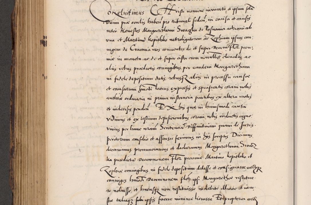 Zdjęcie nr 594 dla obiektu archiwalnego: Acta actorum causarum, sentenciarum diffinitivarum quam interloquutiorum, decretorum, obligationum, quietationum et constitutionum procuratorum coram reverndo domino Petri Porembski preposito Ossviencimensi, canonico et officiali Cracoviensi generali ad annum Dimini 1556, inditione quatuor decima, pontificatus sanctissimi in Christo patris domini Pauli divina providencia pape IIII anno ispius.