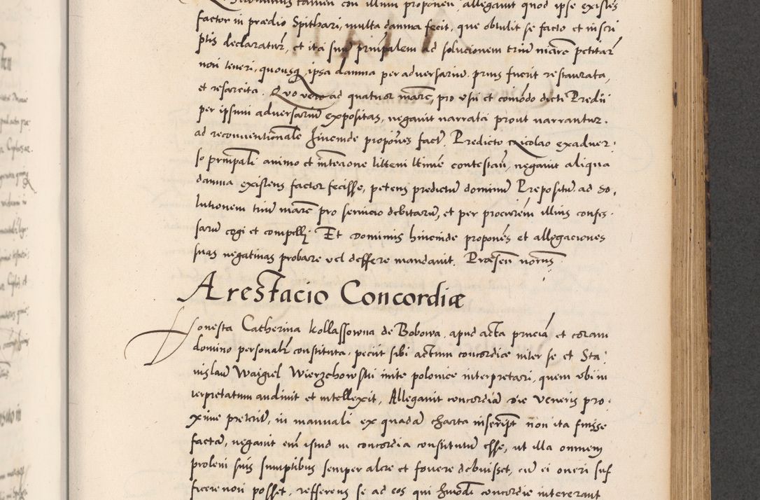 Zdjęcie nr 577 dla obiektu archiwalnego: Acta actorum causarum, sentenciarum diffinitivarum quam interloquutiorum, decretorum, obligationum, quietationum et constitutionum procuratorum coram reverndo domino Petri Porembski preposito Ossviencimensi, canonico et officiali Cracoviensi generali ad annum Dimini 1556, inditione quatuor decima, pontificatus sanctissimi in Christo patris domini Pauli divina providencia pape IIII anno ispius.