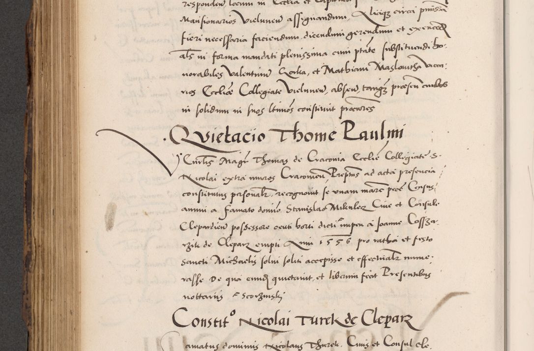 Zdjęcie nr 558 dla obiektu archiwalnego: Acta actorum causarum, sentenciarum diffinitivarum quam interloquutiorum, decretorum, obligationum, quietationum et constitutionum procuratorum coram reverndo domino Petri Porembski preposito Ossviencimensi, canonico et officiali Cracoviensi generali ad annum Dimini 1556, inditione quatuor decima, pontificatus sanctissimi in Christo patris domini Pauli divina providencia pape IIII anno ispius.