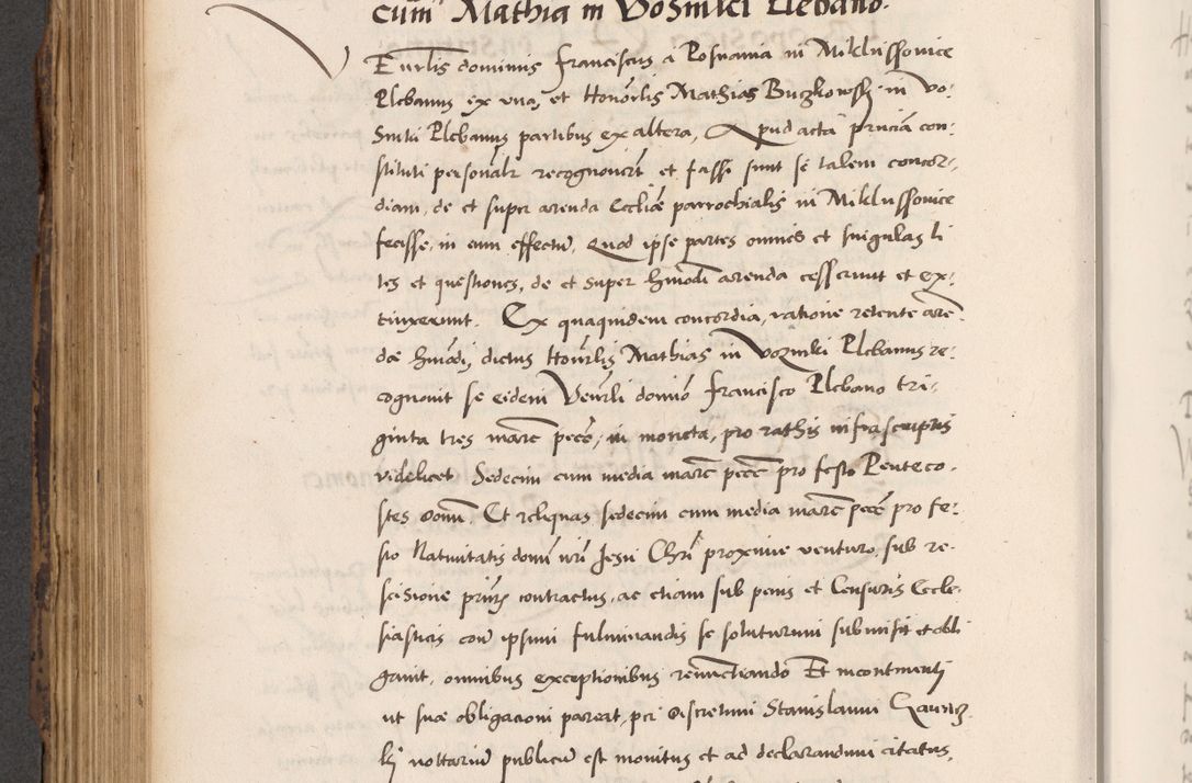 Zdjęcie nr 538 dla obiektu archiwalnego: Acta actorum causarum, sentenciarum diffinitivarum quam interloquutiorum, decretorum, obligationum, quietationum et constitutionum procuratorum coram reverndo domino Petri Porembski preposito Ossviencimensi, canonico et officiali Cracoviensi generali ad annum Dimini 1556, inditione quatuor decima, pontificatus sanctissimi in Christo patris domini Pauli divina providencia pape IIII anno ispius.