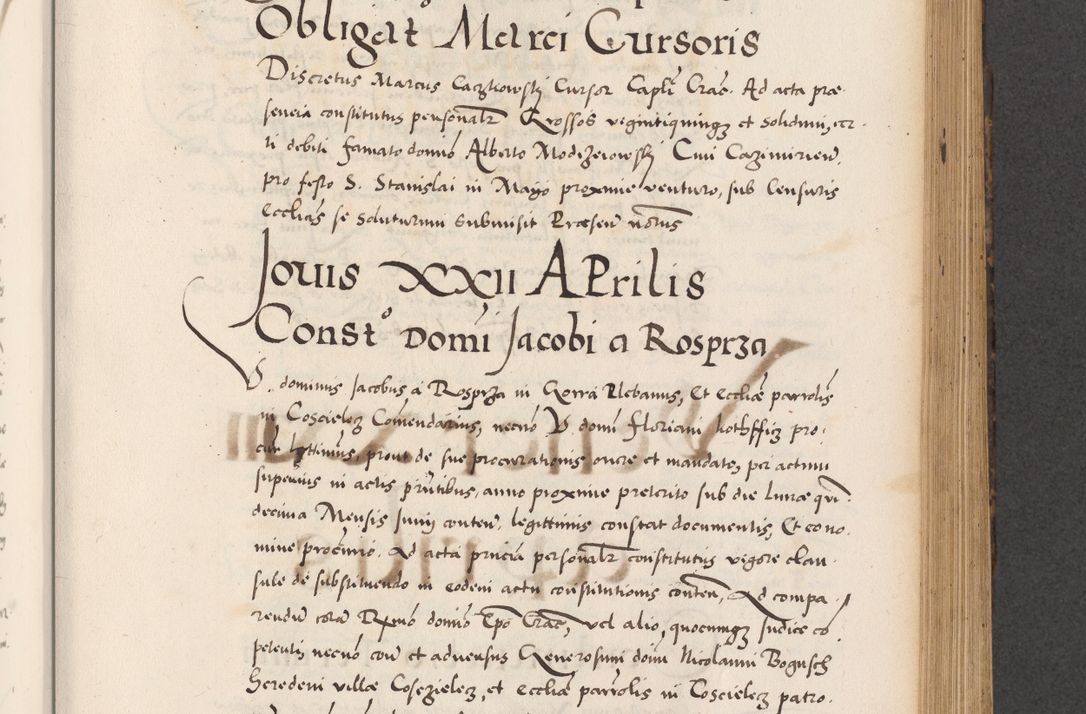 Zdjęcie nr 529 dla obiektu archiwalnego: Acta actorum causarum, sentenciarum diffinitivarum quam interloquutiorum, decretorum, obligationum, quietationum et constitutionum procuratorum coram reverndo domino Petri Porembski preposito Ossviencimensi, canonico et officiali Cracoviensi generali ad annum Dimini 1556, inditione quatuor decima, pontificatus sanctissimi in Christo patris domini Pauli divina providencia pape IIII anno ispius.