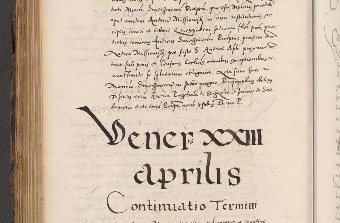 Zdjęcie nr 530 dla obiektu archiwalnego: Acta actorum causarum, sentenciarum diffinitivarum quam interloquutiorum, decretorum, obligationum, quietationum et constitutionum procuratorum coram reverndo domino Petri Porembski preposito Ossviencimensi, canonico et officiali Cracoviensi generali ad annum Dimini 1556, inditione quatuor decima, pontificatus sanctissimi in Christo patris domini Pauli divina providencia pape IIII anno ispius.
