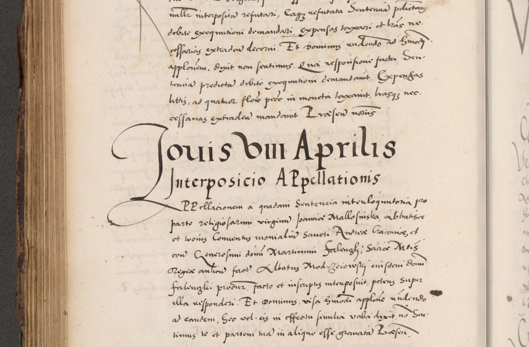 Zdjęcie nr 526 dla obiektu archiwalnego: Acta actorum causarum, sentenciarum diffinitivarum quam interloquutiorum, decretorum, obligationum, quietationum et constitutionum procuratorum coram reverndo domino Petri Porembski preposito Ossviencimensi, canonico et officiali Cracoviensi generali ad annum Dimini 1556, inditione quatuor decima, pontificatus sanctissimi in Christo patris domini Pauli divina providencia pape IIII anno ispius.
