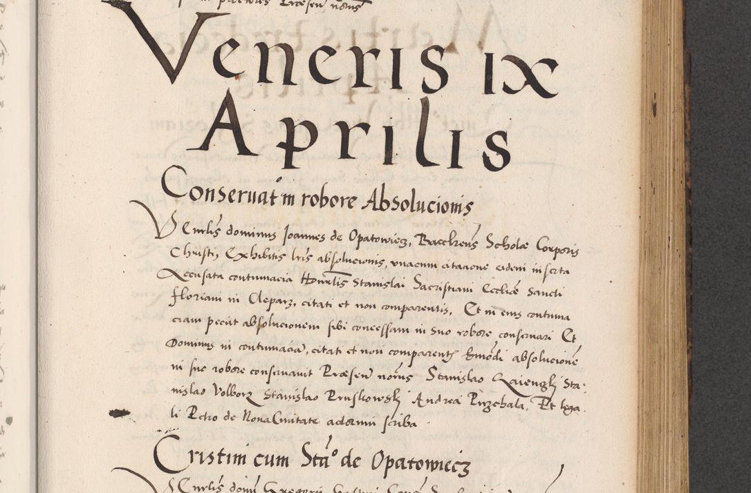 Zdjęcie nr 527 dla obiektu archiwalnego: Acta actorum causarum, sentenciarum diffinitivarum quam interloquutiorum, decretorum, obligationum, quietationum et constitutionum procuratorum coram reverndo domino Petri Porembski preposito Ossviencimensi, canonico et officiali Cracoviensi generali ad annum Dimini 1556, inditione quatuor decima, pontificatus sanctissimi in Christo patris domini Pauli divina providencia pape IIII anno ispius.