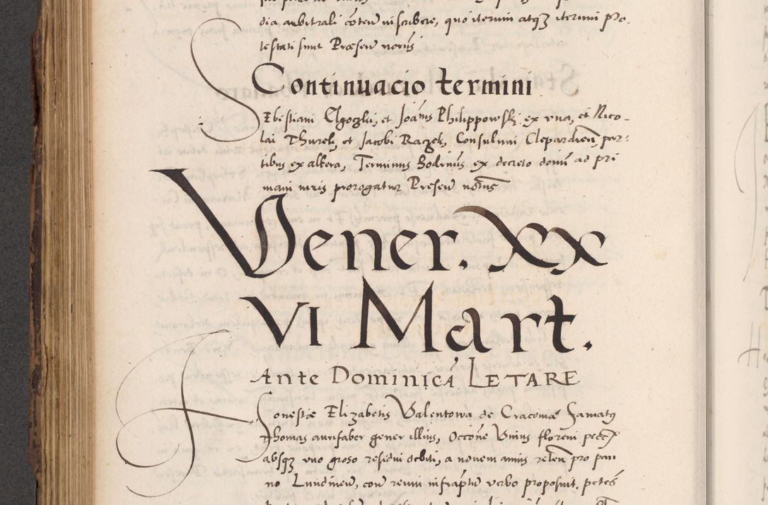Zdjęcie nr 502 dla obiektu archiwalnego: Acta actorum causarum, sentenciarum diffinitivarum quam interloquutiorum, decretorum, obligationum, quietationum et constitutionum procuratorum coram reverndo domino Petri Porembski preposito Ossviencimensi, canonico et officiali Cracoviensi generali ad annum Dimini 1556, inditione quatuor decima, pontificatus sanctissimi in Christo patris domini Pauli divina providencia pape IIII anno ispius.