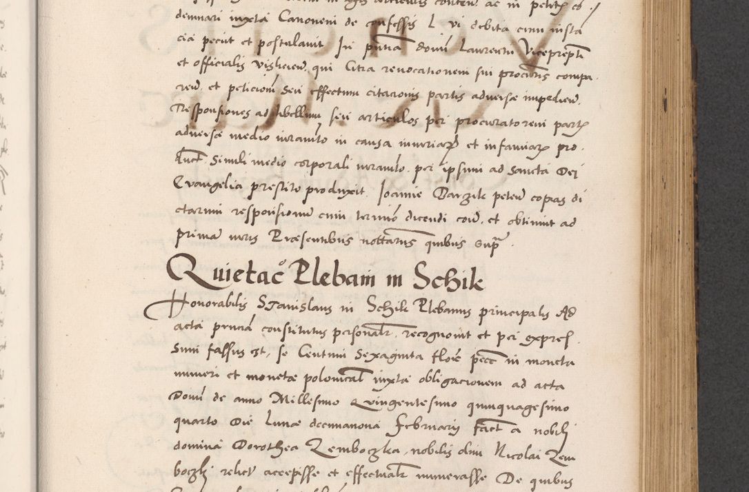 Zdjęcie nr 483 dla obiektu archiwalnego: Acta actorum causarum, sentenciarum diffinitivarum quam interloquutiorum, decretorum, obligationum, quietationum et constitutionum procuratorum coram reverndo domino Petri Porembski preposito Ossviencimensi, canonico et officiali Cracoviensi generali ad annum Dimini 1556, inditione quatuor decima, pontificatus sanctissimi in Christo patris domini Pauli divina providencia pape IIII anno ispius.