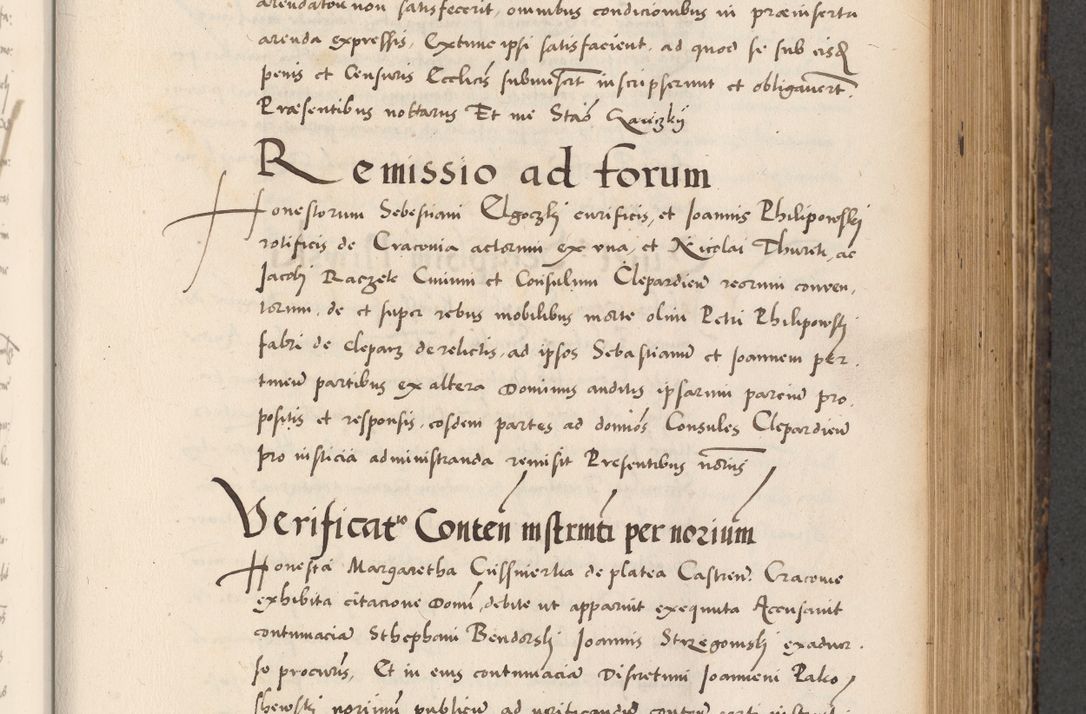 Zdjęcie nr 471 dla obiektu archiwalnego: Acta actorum causarum, sentenciarum diffinitivarum quam interloquutiorum, decretorum, obligationum, quietationum et constitutionum procuratorum coram reverndo domino Petri Porembski preposito Ossviencimensi, canonico et officiali Cracoviensi generali ad annum Dimini 1556, inditione quatuor decima, pontificatus sanctissimi in Christo patris domini Pauli divina providencia pape IIII anno ispius.