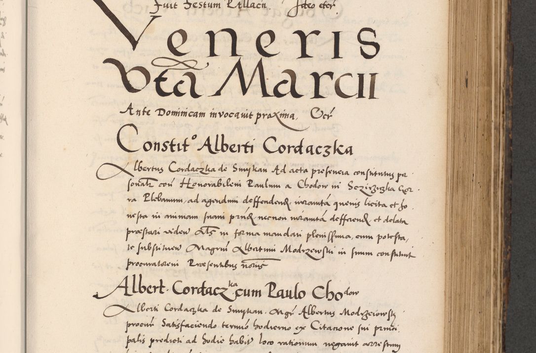 Zdjęcie nr 447 dla obiektu archiwalnego: Acta actorum causarum, sentenciarum diffinitivarum quam interloquutiorum, decretorum, obligationum, quietationum et constitutionum procuratorum coram reverndo domino Petri Porembski preposito Ossviencimensi, canonico et officiali Cracoviensi generali ad annum Dimini 1556, inditione quatuor decima, pontificatus sanctissimi in Christo patris domini Pauli divina providencia pape IIII anno ispius.