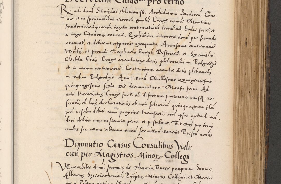 Zdjęcie nr 427 dla obiektu archiwalnego: Acta actorum causarum, sentenciarum diffinitivarum quam interloquutiorum, decretorum, obligationum, quietationum et constitutionum procuratorum coram reverndo domino Petri Porembski preposito Ossviencimensi, canonico et officiali Cracoviensi generali ad annum Dimini 1556, inditione quatuor decima, pontificatus sanctissimi in Christo patris domini Pauli divina providencia pape IIII anno ispius.