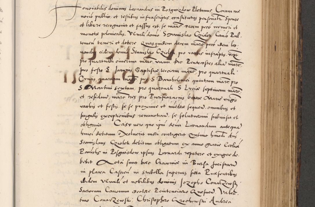 Zdjęcie nr 425 dla obiektu archiwalnego: Acta actorum causarum, sentenciarum diffinitivarum quam interloquutiorum, decretorum, obligationum, quietationum et constitutionum procuratorum coram reverndo domino Petri Porembski preposito Ossviencimensi, canonico et officiali Cracoviensi generali ad annum Dimini 1556, inditione quatuor decima, pontificatus sanctissimi in Christo patris domini Pauli divina providencia pape IIII anno ispius.