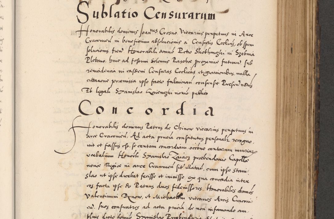 Zdjęcie nr 417 dla obiektu archiwalnego: Acta actorum causarum, sentenciarum diffinitivarum quam interloquutiorum, decretorum, obligationum, quietationum et constitutionum procuratorum coram reverndo domino Petri Porembski preposito Ossviencimensi, canonico et officiali Cracoviensi generali ad annum Dimini 1556, inditione quatuor decima, pontificatus sanctissimi in Christo patris domini Pauli divina providencia pape IIII anno ispius.