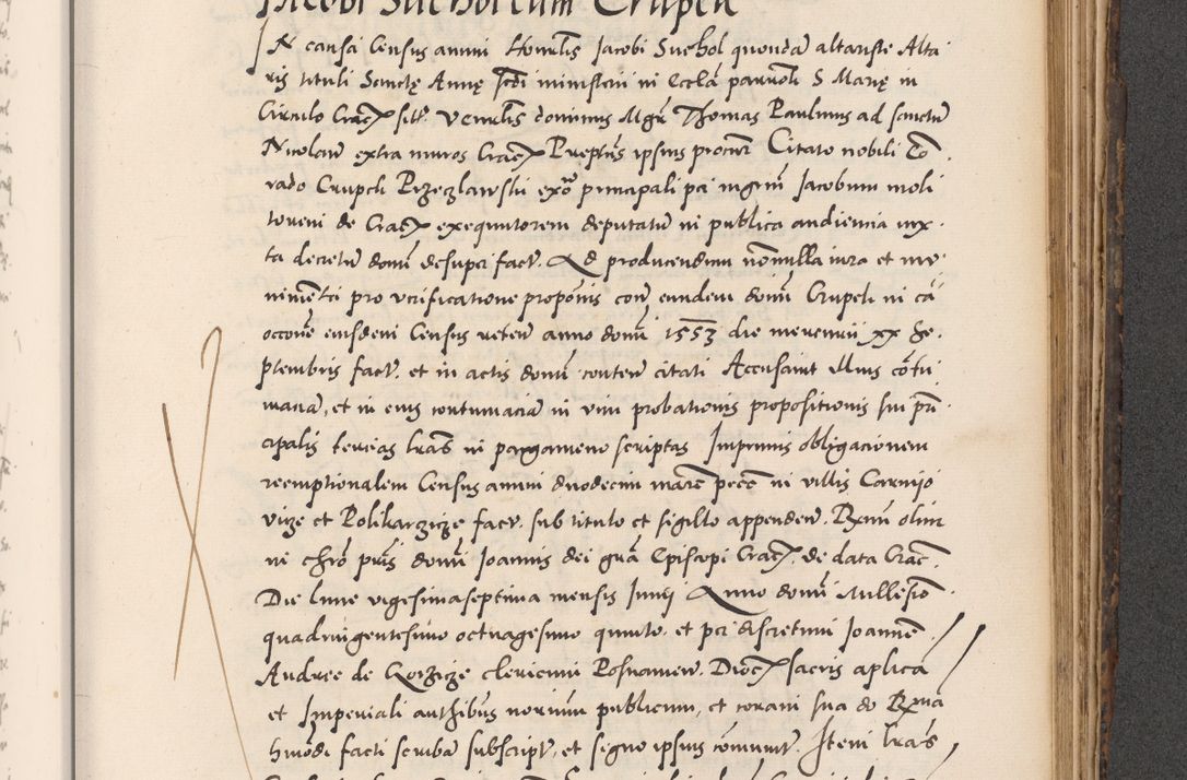 Zdjęcie nr 795 dla obiektu archiwalnego: Acta actorum causarum, sentenciarum diffinitivarum quam interloquutiorum, decretorum, obligationum, quietationum et constitutionum procuratorum coram reverndo domino Petri Porembski preposito Ossviencimensi, canonico et officiali Cracoviensi generali ad annum Dimini 1556, inditione quatuor decima, pontificatus sanctissimi in Christo patris domini Pauli divina providencia pape IIII anno ispius.