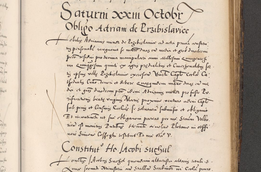 Zdjęcie nr 731 dla obiektu archiwalnego: Acta actorum causarum, sentenciarum diffinitivarum quam interloquutiorum, decretorum, obligationum, quietationum et constitutionum procuratorum coram reverndo domino Petri Porembski preposito Ossviencimensi, canonico et officiali Cracoviensi generali ad annum Dimini 1556, inditione quatuor decima, pontificatus sanctissimi in Christo patris domini Pauli divina providencia pape IIII anno ispius.