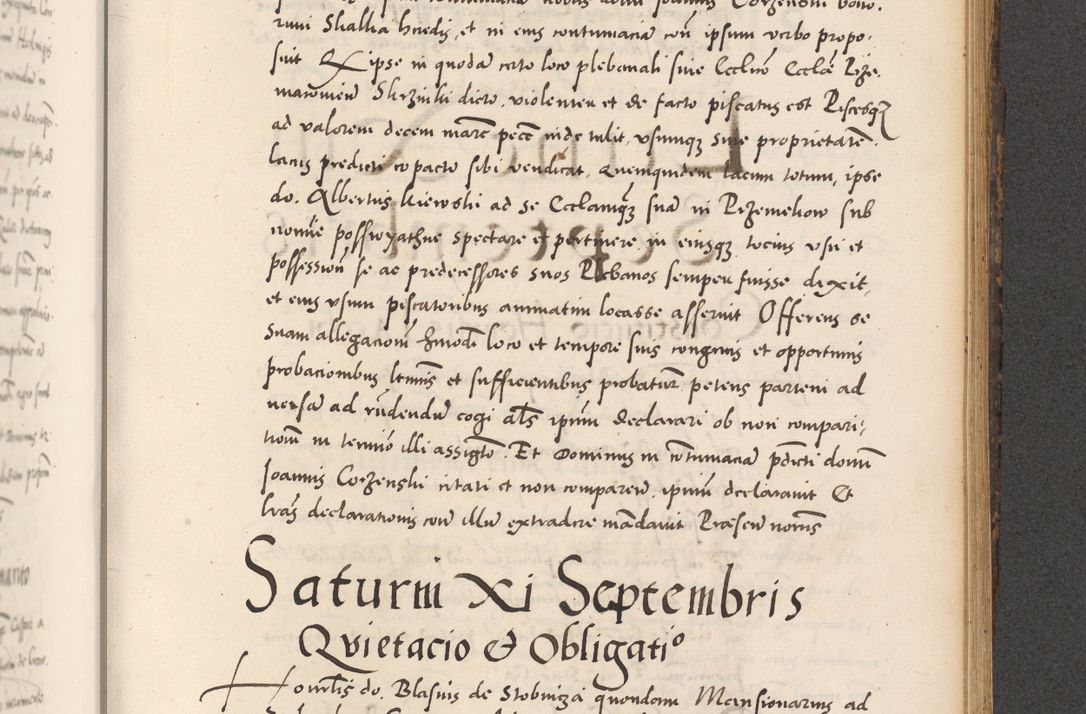 Zdjęcie nr 677 dla obiektu archiwalnego: Acta actorum causarum, sentenciarum diffinitivarum quam interloquutiorum, decretorum, obligationum, quietationum et constitutionum procuratorum coram reverndo domino Petri Porembski preposito Ossviencimensi, canonico et officiali Cracoviensi generali ad annum Dimini 1556, inditione quatuor decima, pontificatus sanctissimi in Christo patris domini Pauli divina providencia pape IIII anno ispius.
