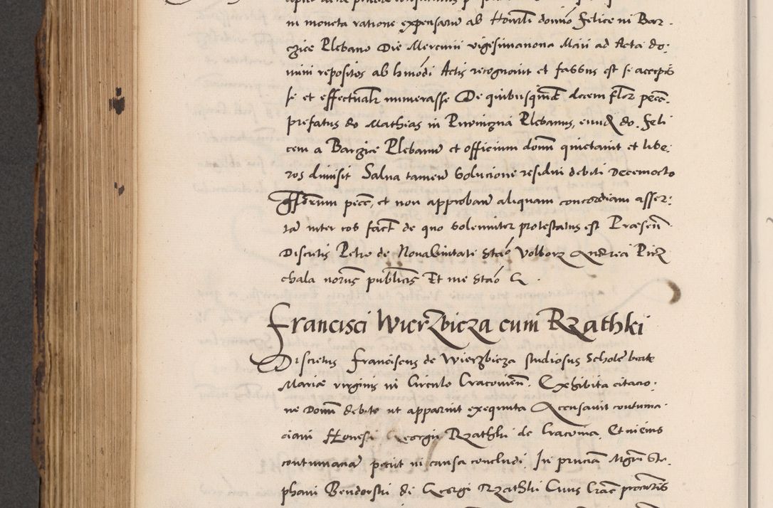 Zdjęcie nr 626 dla obiektu archiwalnego: Acta actorum causarum, sentenciarum diffinitivarum quam interloquutiorum, decretorum, obligationum, quietationum et constitutionum procuratorum coram reverndo domino Petri Porembski preposito Ossviencimensi, canonico et officiali Cracoviensi generali ad annum Dimini 1556, inditione quatuor decima, pontificatus sanctissimi in Christo patris domini Pauli divina providencia pape IIII anno ispius.