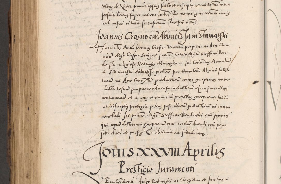 Zdjęcie nr 956 dla obiektu archiwalnego: Acta actorum causarum, sentenciarum diffinitivarum quam interloquutiorum, decretorum, obligationum, quietationum et constitutionum procuratorum coram reverndo domino Petri Porembski preposito Ossviencimensi, canonico et officiali Cracoviensi generali ad annum Dimini 1556, inditione quatuor decima, pontificatus sanctissimi in Christo patris domini Pauli divina providencia pape IIII anno ispius.
