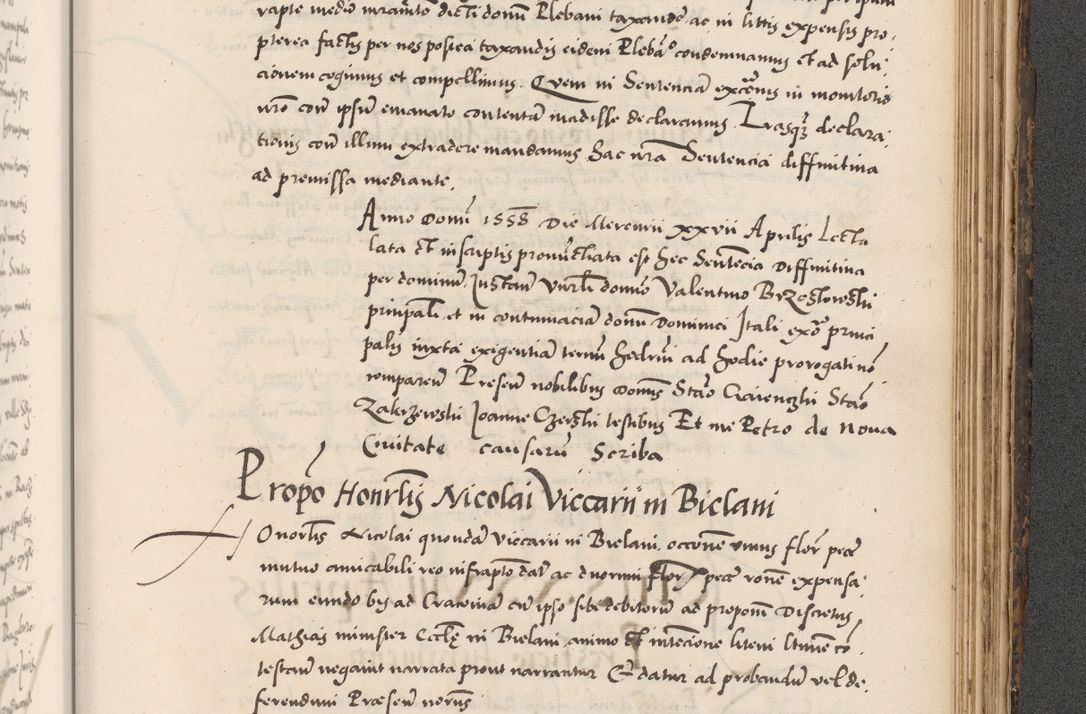 Zdjęcie nr 955 dla obiektu archiwalnego: Acta actorum causarum, sentenciarum diffinitivarum quam interloquutiorum, decretorum, obligationum, quietationum et constitutionum procuratorum coram reverndo domino Petri Porembski preposito Ossviencimensi, canonico et officiali Cracoviensi generali ad annum Dimini 1556, inditione quatuor decima, pontificatus sanctissimi in Christo patris domini Pauli divina providencia pape IIII anno ispius.
