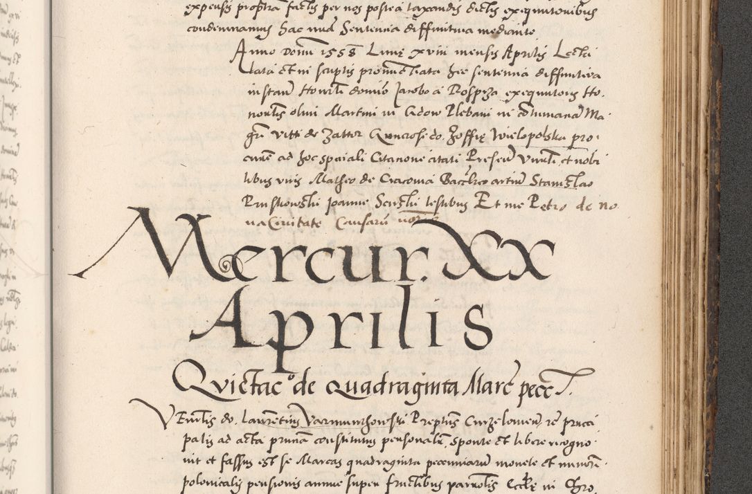 Zdjęcie nr 945 dla obiektu archiwalnego: Acta actorum causarum, sentenciarum diffinitivarum quam interloquutiorum, decretorum, obligationum, quietationum et constitutionum procuratorum coram reverndo domino Petri Porembski preposito Ossviencimensi, canonico et officiali Cracoviensi generali ad annum Dimini 1556, inditione quatuor decima, pontificatus sanctissimi in Christo patris domini Pauli divina providencia pape IIII anno ispius.