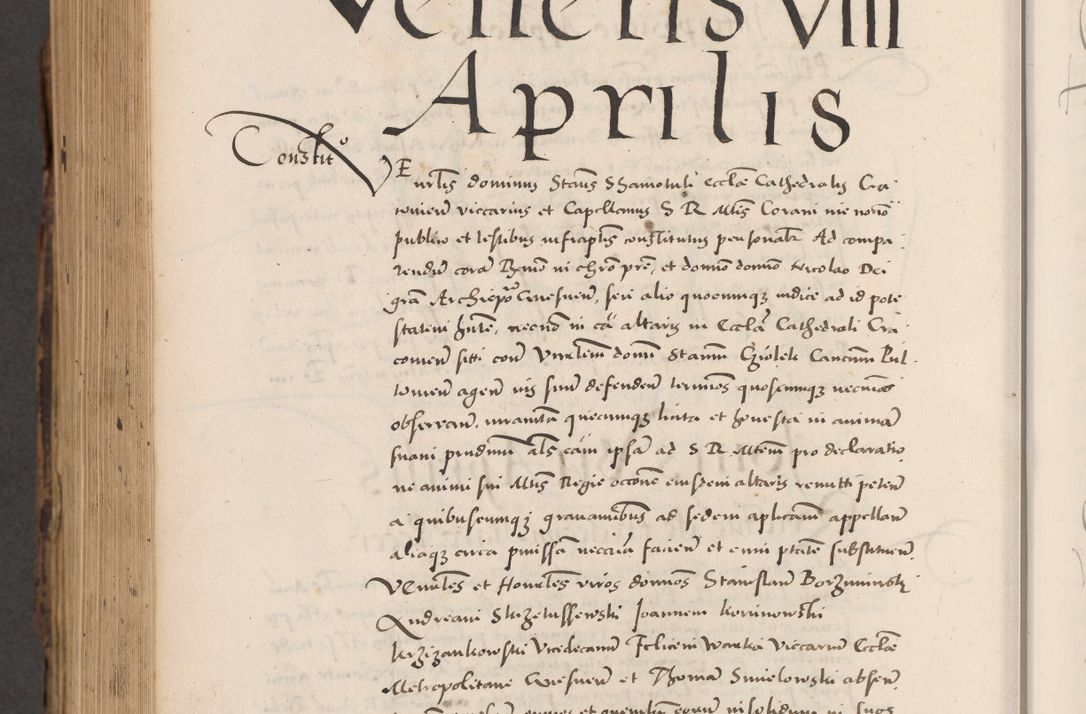 Zdjęcie nr 938 dla obiektu archiwalnego: Acta actorum causarum, sentenciarum diffinitivarum quam interloquutiorum, decretorum, obligationum, quietationum et constitutionum procuratorum coram reverndo domino Petri Porembski preposito Ossviencimensi, canonico et officiali Cracoviensi generali ad annum Dimini 1556, inditione quatuor decima, pontificatus sanctissimi in Christo patris domini Pauli divina providencia pape IIII anno ispius.