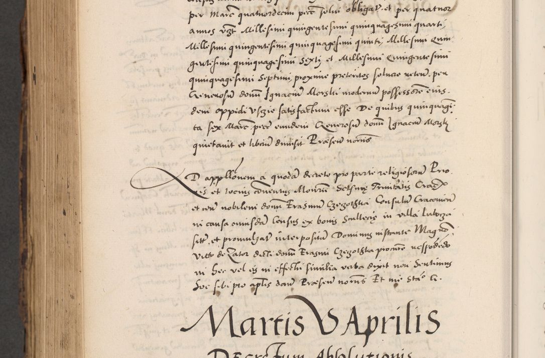 Zdjęcie nr 934 dla obiektu archiwalnego: Acta actorum causarum, sentenciarum diffinitivarum quam interloquutiorum, decretorum, obligationum, quietationum et constitutionum procuratorum coram reverndo domino Petri Porembski preposito Ossviencimensi, canonico et officiali Cracoviensi generali ad annum Dimini 1556, inditione quatuor decima, pontificatus sanctissimi in Christo patris domini Pauli divina providencia pape IIII anno ispius.