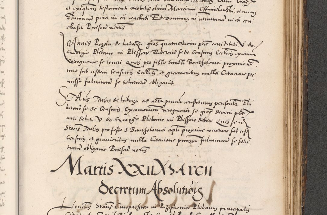 Zdjęcie nr 913 dla obiektu archiwalnego: Acta actorum causarum, sentenciarum diffinitivarum quam interloquutiorum, decretorum, obligationum, quietationum et constitutionum procuratorum coram reverndo domino Petri Porembski preposito Ossviencimensi, canonico et officiali Cracoviensi generali ad annum Dimini 1556, inditione quatuor decima, pontificatus sanctissimi in Christo patris domini Pauli divina providencia pape IIII anno ispius.