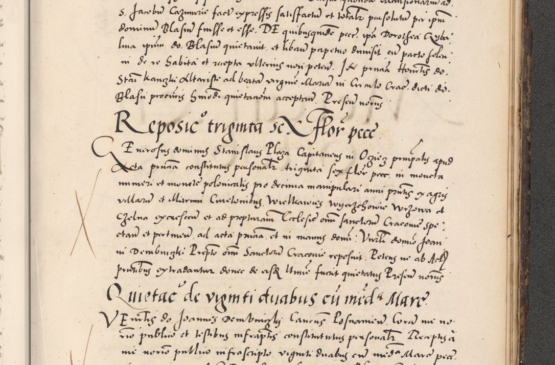 Zdjęcie nr 1099 dla obiektu archiwalnego: Acta actorum causarum, sentenciarum diffinitivarum quam interloquutiorum, decretorum, obligationum, quietationum et constitutionum procuratorum coram reverndo domino Petri Porembski preposito Ossviencimensi, canonico et officiali Cracoviensi generali ad annum Dimini 1556, inditione quatuor decima, pontificatus sanctissimi in Christo patris domini Pauli divina providencia pape IIII anno ispius.