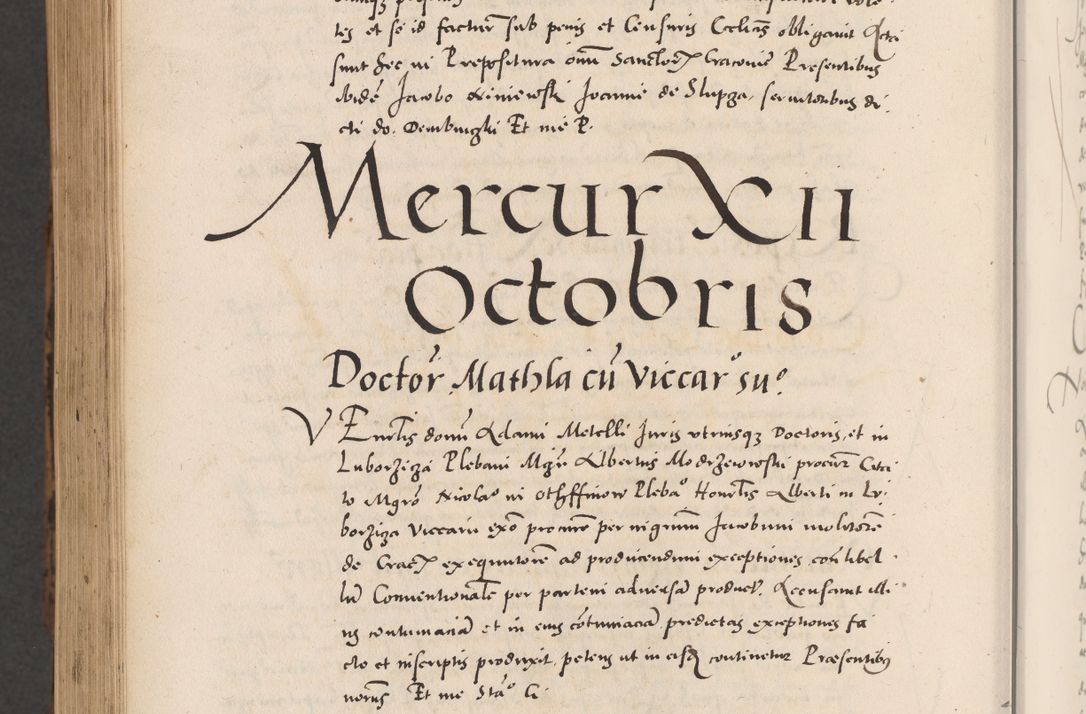 Zdjęcie nr 1100 dla obiektu archiwalnego: Acta actorum causarum, sentenciarum diffinitivarum quam interloquutiorum, decretorum, obligationum, quietationum et constitutionum procuratorum coram reverndo domino Petri Porembski preposito Ossviencimensi, canonico et officiali Cracoviensi generali ad annum Dimini 1556, inditione quatuor decima, pontificatus sanctissimi in Christo patris domini Pauli divina providencia pape IIII anno ispius.