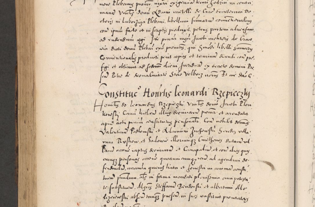 Zdjęcie nr 1084 dla obiektu archiwalnego: Acta actorum causarum, sentenciarum diffinitivarum quam interloquutiorum, decretorum, obligationum, quietationum et constitutionum procuratorum coram reverndo domino Petri Porembski preposito Ossviencimensi, canonico et officiali Cracoviensi generali ad annum Dimini 1556, inditione quatuor decima, pontificatus sanctissimi in Christo patris domini Pauli divina providencia pape IIII anno ispius.