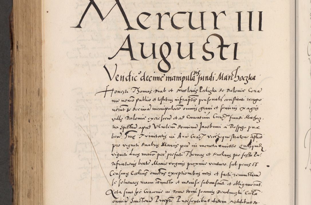 Zdjęcie nr 1048 dla obiektu archiwalnego: Acta actorum causarum, sentenciarum diffinitivarum quam interloquutiorum, decretorum, obligationum, quietationum et constitutionum procuratorum coram reverndo domino Petri Porembski preposito Ossviencimensi, canonico et officiali Cracoviensi generali ad annum Dimini 1556, inditione quatuor decima, pontificatus sanctissimi in Christo patris domini Pauli divina providencia pape IIII anno ispius.