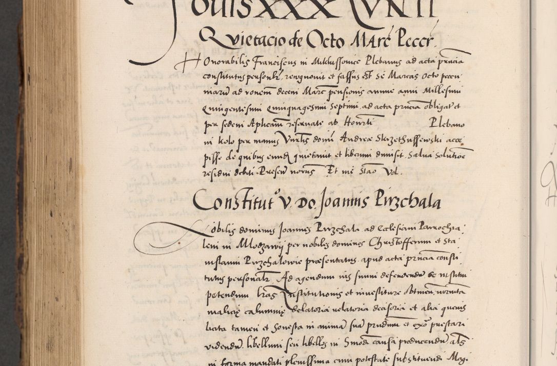 Zdjęcie nr 1034 dla obiektu archiwalnego: Acta actorum causarum, sentenciarum diffinitivarum quam interloquutiorum, decretorum, obligationum, quietationum et constitutionum procuratorum coram reverndo domino Petri Porembski preposito Ossviencimensi, canonico et officiali Cracoviensi generali ad annum Dimini 1556, inditione quatuor decima, pontificatus sanctissimi in Christo patris domini Pauli divina providencia pape IIII anno ispius.