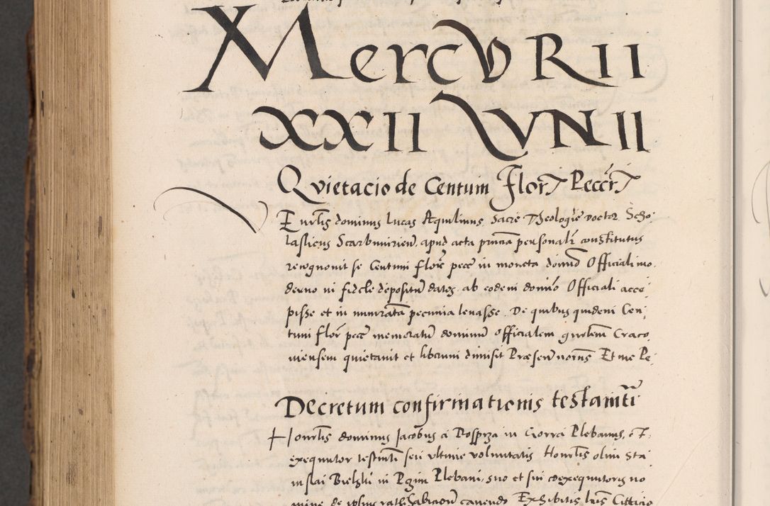 Zdjęcie nr 1030 dla obiektu archiwalnego: Acta actorum causarum, sentenciarum diffinitivarum quam interloquutiorum, decretorum, obligationum, quietationum et constitutionum procuratorum coram reverndo domino Petri Porembski preposito Ossviencimensi, canonico et officiali Cracoviensi generali ad annum Dimini 1556, inditione quatuor decima, pontificatus sanctissimi in Christo patris domini Pauli divina providencia pape IIII anno ispius.