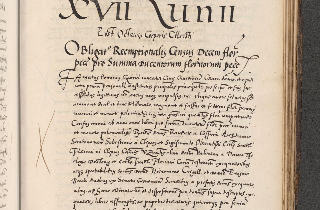 Zdjęcie nr 1023 dla obiektu archiwalnego: Acta actorum causarum, sentenciarum diffinitivarum quam interloquutiorum, decretorum, obligationum, quietationum et constitutionum procuratorum coram reverndo domino Petri Porembski preposito Ossviencimensi, canonico et officiali Cracoviensi generali ad annum Dimini 1556, inditione quatuor decima, pontificatus sanctissimi in Christo patris domini Pauli divina providencia pape IIII anno ispius.