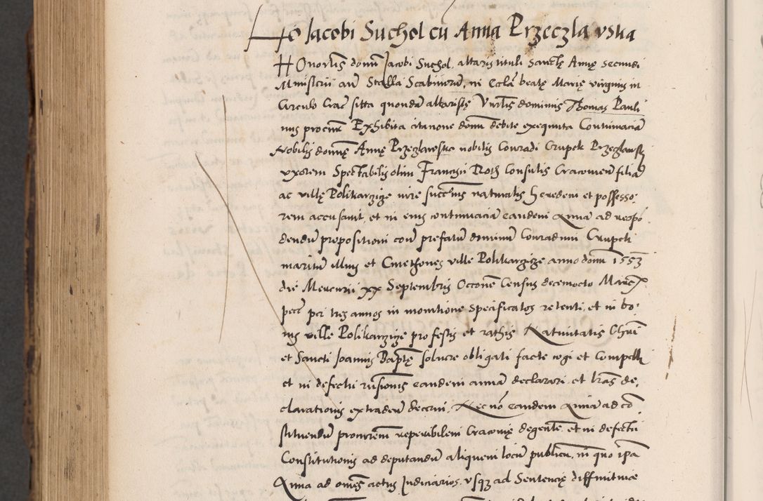 Zdjęcie nr 1022 dla obiektu archiwalnego: Acta actorum causarum, sentenciarum diffinitivarum quam interloquutiorum, decretorum, obligationum, quietationum et constitutionum procuratorum coram reverndo domino Petri Porembski preposito Ossviencimensi, canonico et officiali Cracoviensi generali ad annum Dimini 1556, inditione quatuor decima, pontificatus sanctissimi in Christo patris domini Pauli divina providencia pape IIII anno ispius.