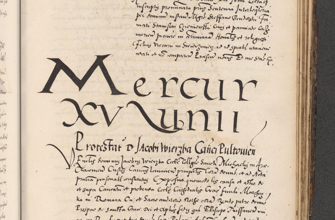 Zdjęcie nr 1019 dla obiektu archiwalnego: Acta actorum causarum, sentenciarum diffinitivarum quam interloquutiorum, decretorum, obligationum, quietationum et constitutionum procuratorum coram reverndo domino Petri Porembski preposito Ossviencimensi, canonico et officiali Cracoviensi generali ad annum Dimini 1556, inditione quatuor decima, pontificatus sanctissimi in Christo patris domini Pauli divina providencia pape IIII anno ispius.