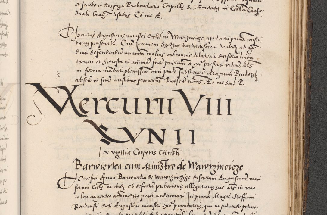 Zdjęcie nr 1011 dla obiektu archiwalnego: Acta actorum causarum, sentenciarum diffinitivarum quam interloquutiorum, decretorum, obligationum, quietationum et constitutionum procuratorum coram reverndo domino Petri Porembski preposito Ossviencimensi, canonico et officiali Cracoviensi generali ad annum Dimini 1556, inditione quatuor decima, pontificatus sanctissimi in Christo patris domini Pauli divina providencia pape IIII anno ispius.