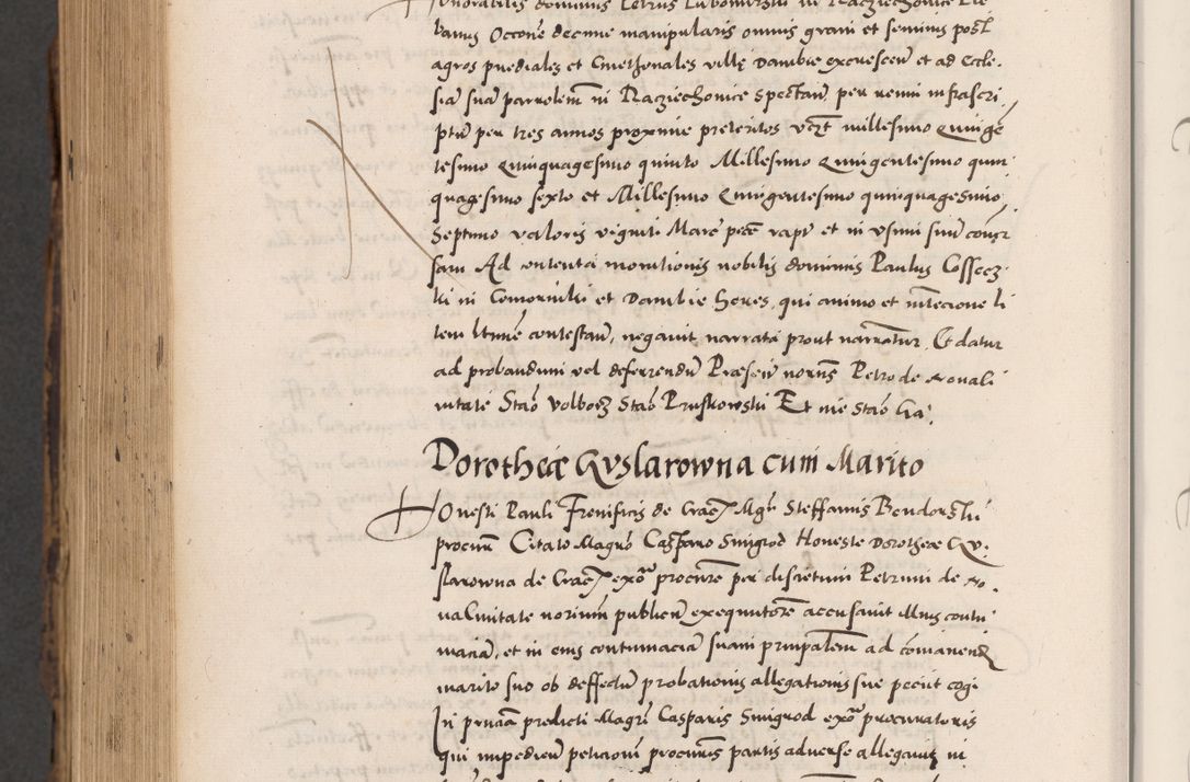 Zdjęcie nr 1006 dla obiektu archiwalnego: Acta actorum causarum, sentenciarum diffinitivarum quam interloquutiorum, decretorum, obligationum, quietationum et constitutionum procuratorum coram reverndo domino Petri Porembski preposito Ossviencimensi, canonico et officiali Cracoviensi generali ad annum Dimini 1556, inditione quatuor decima, pontificatus sanctissimi in Christo patris domini Pauli divina providencia pape IIII anno ispius.