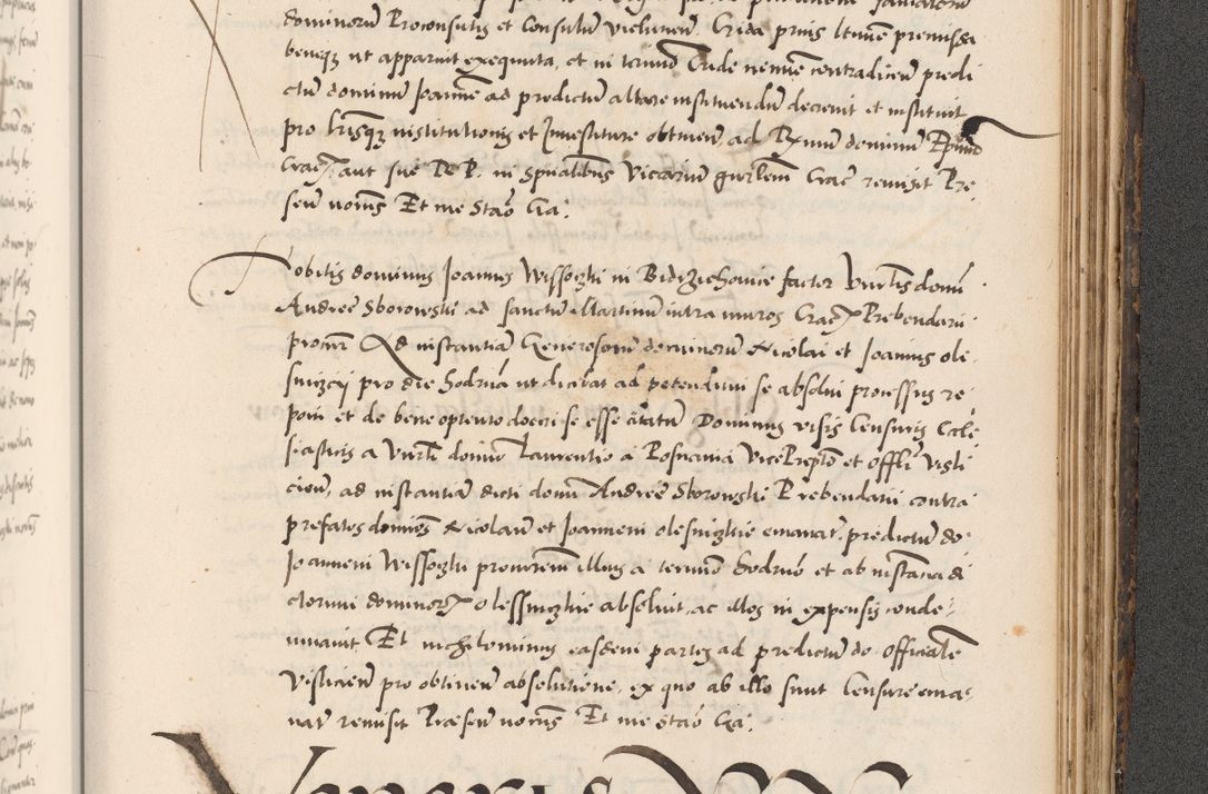 Zdjęcie nr 987 dla obiektu archiwalnego: Acta actorum causarum, sentenciarum diffinitivarum quam interloquutiorum, decretorum, obligationum, quietationum et constitutionum procuratorum coram reverndo domino Petri Porembski preposito Ossviencimensi, canonico et officiali Cracoviensi generali ad annum Dimini 1556, inditione quatuor decima, pontificatus sanctissimi in Christo patris domini Pauli divina providencia pape IIII anno ispius.
