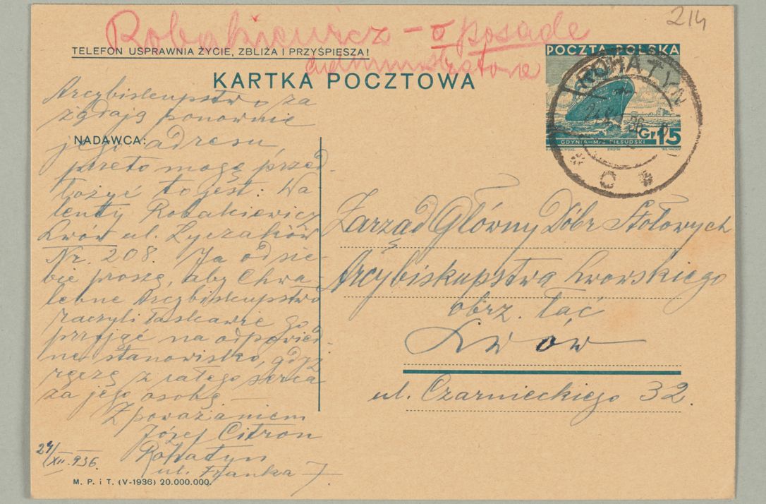 Zdjęcie nr 423 dla obiektu archiwalnego: Korespondencja do Głównego Zarządu Dóbr Arcybiskupich za lata 1921-1938