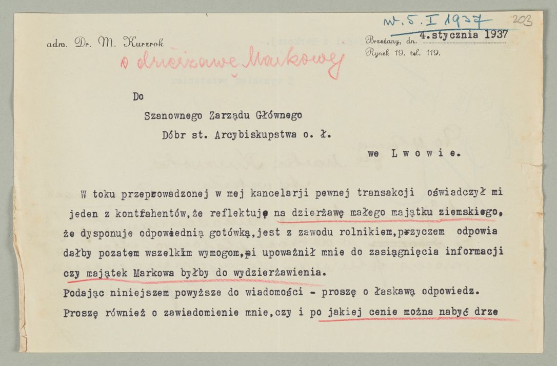 Zdjęcie nr 401 dla obiektu archiwalnego: Korespondencja do Głównego Zarządu Dóbr Arcybiskupich za lata 1921-1938