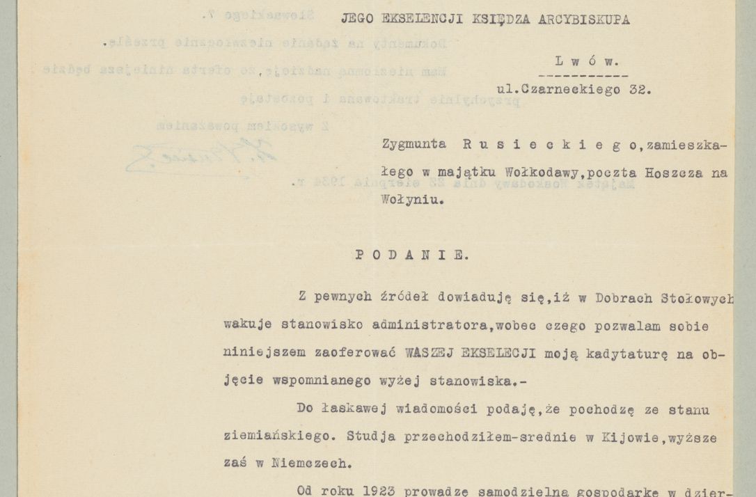 Zdjęcie nr 924 dla obiektu archiwalnego: Korespondencja do Głównego Zarządu Dóbr Arcybiskupich za lata 1921-1938