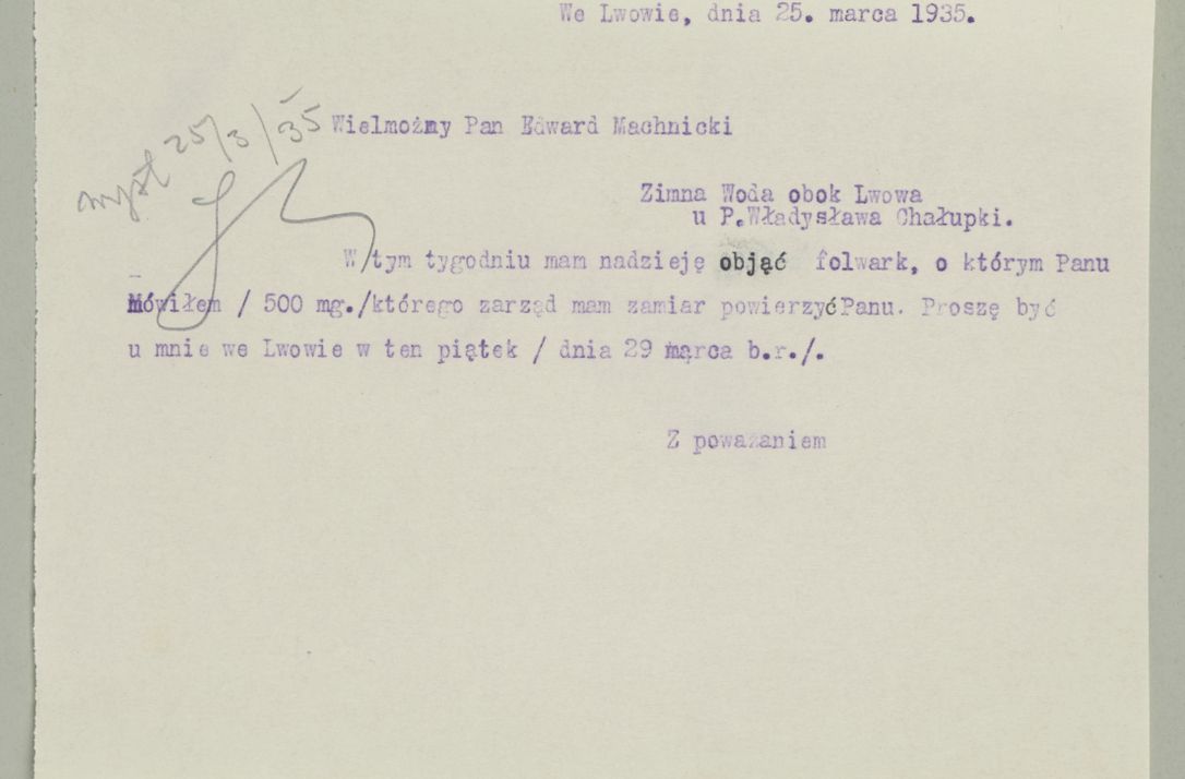 Zdjęcie nr 820 dla obiektu archiwalnego: Korespondencja do Głównego Zarządu Dóbr Arcybiskupich za lata 1921-1938