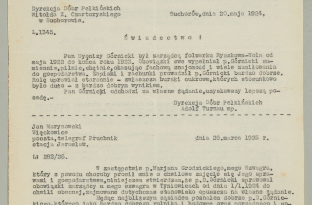 Zdjęcie nr 814 dla obiektu archiwalnego: Korespondencja do Głównego Zarządu Dóbr Arcybiskupich za lata 1921-1938