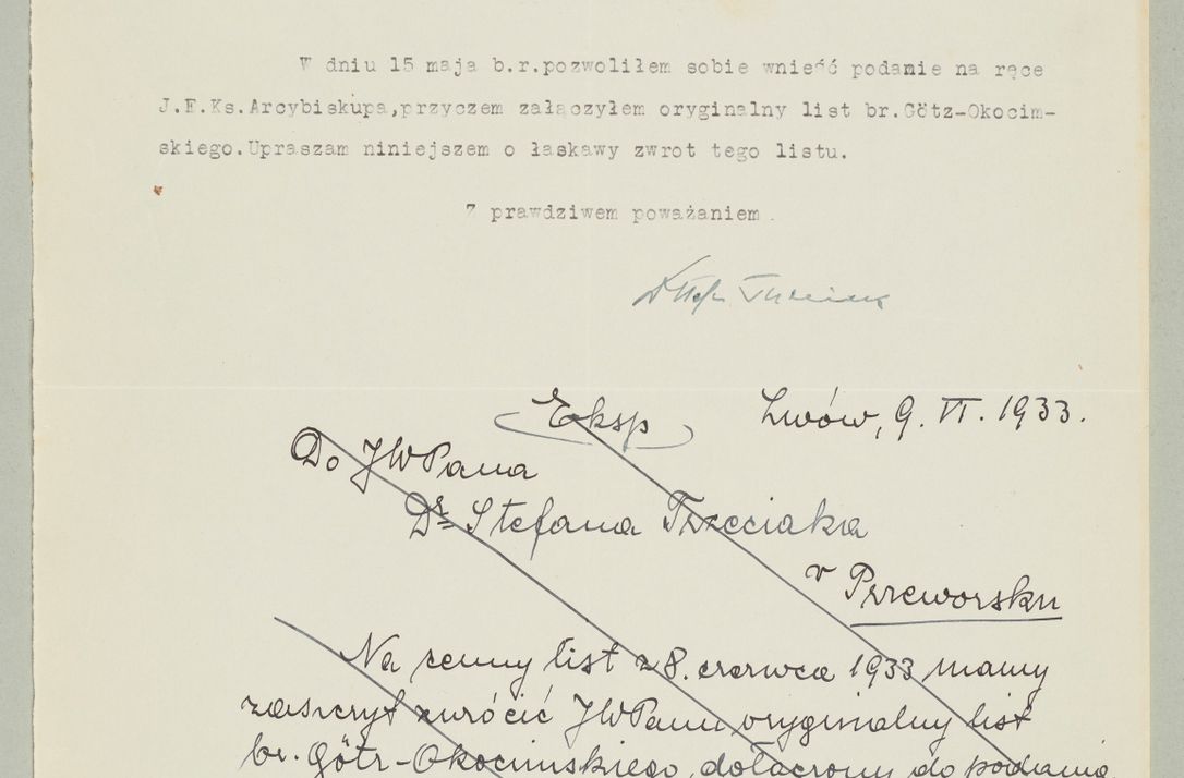 Zdjęcie nr 1285 dla obiektu archiwalnego: Korespondencja do Głównego Zarządu Dóbr Arcybiskupich za lata 1921-1938
