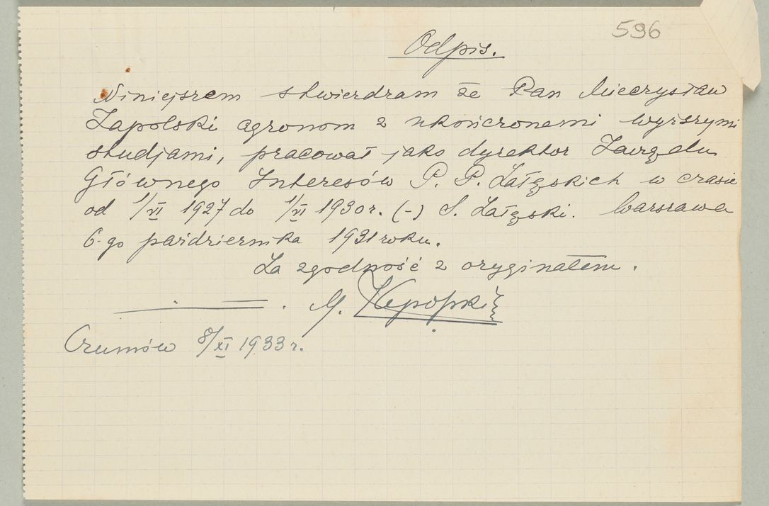 Zdjęcie nr 1173 dla obiektu archiwalnego: Korespondencja do Głównego Zarządu Dóbr Arcybiskupich za lata 1921-1938