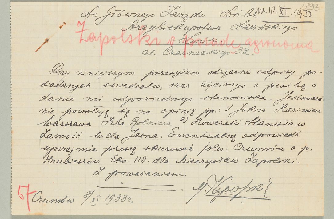 Zdjęcie nr 1167 dla obiektu archiwalnego: Korespondencja do Głównego Zarządu Dóbr Arcybiskupich za lata 1921-1938