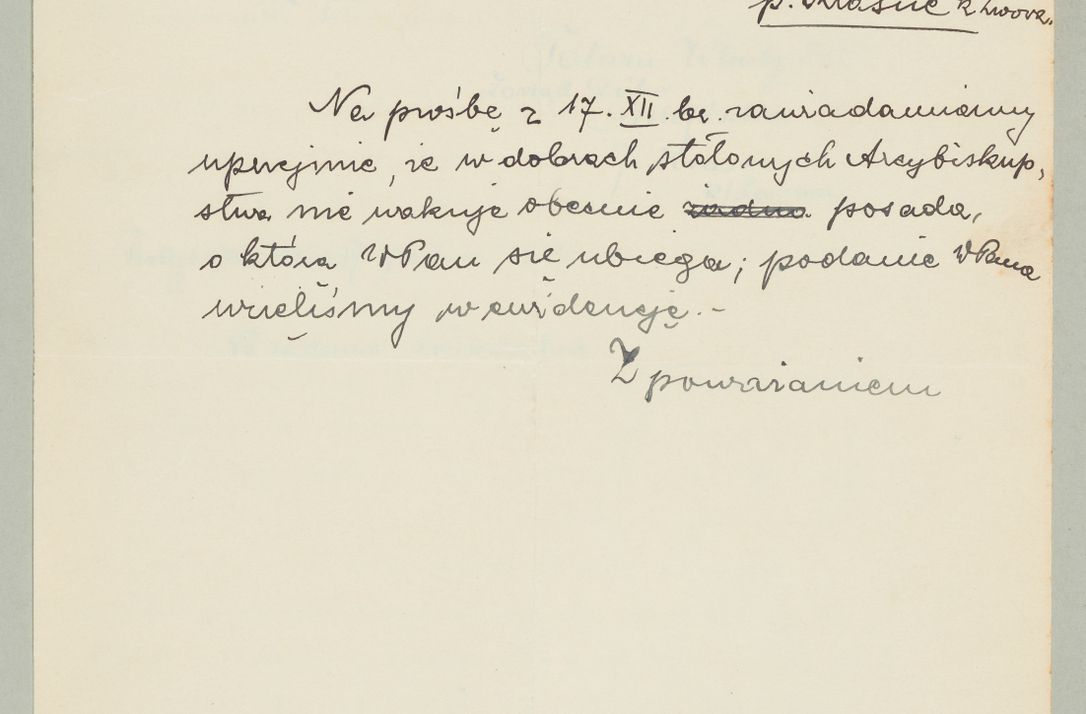 Zdjęcie nr 1137 dla obiektu archiwalnego: Korespondencja do Głównego Zarządu Dóbr Arcybiskupich za lata 1921-1938